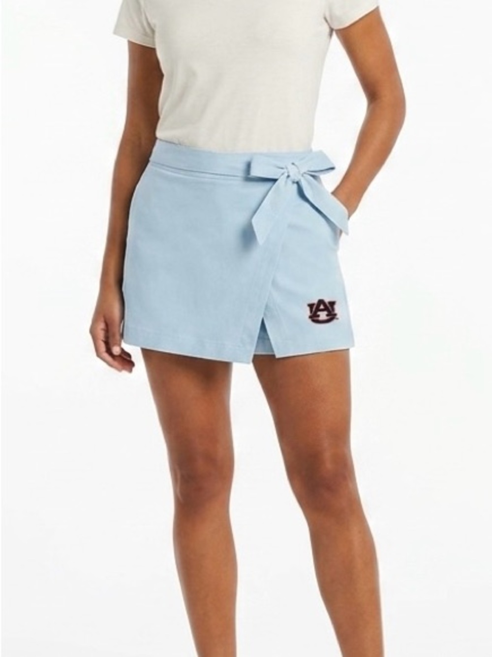 Light Blue Wrap Skort with Side Tie and Embroidered Logo